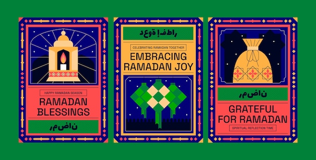 Gratis vector flat groetjeskaarten collectie voor de islamitische ramadan viering.