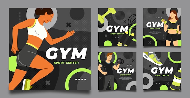 Gratis vector flat gym en oefening instagram posts collectie