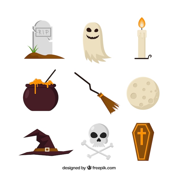 Gratis vector flat halloween elementen met klassieke stijl