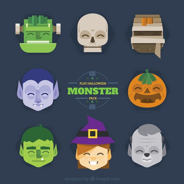 Gratis vector flat halloween monster collectie