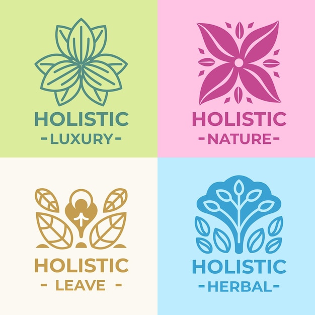 Flat-hand getekend holistische logo-collectie