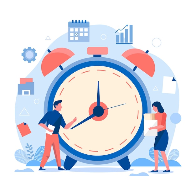 Flat-hand getekend time management concept met mensen