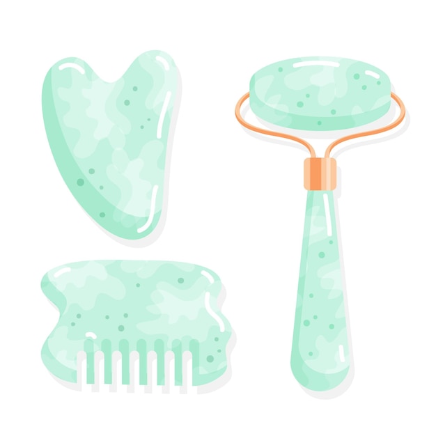 Gratis vector flat-hand getekende jade roller en gua sha illustratie