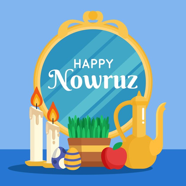 Flat happy nowruz illustratie