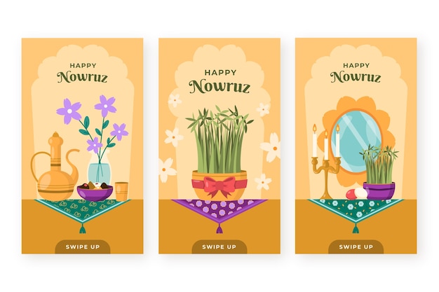 Gratis vector flat happy nowruz instagram verhalencollectie