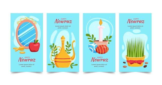 Gratis vector flat happy nowruz instagram verhalencollectie