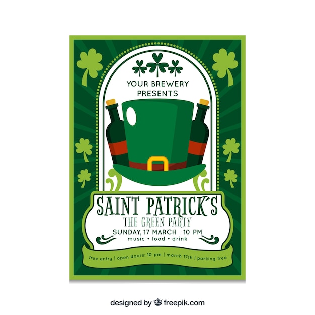 Flat hat st patrick&#39;s feestaffiche