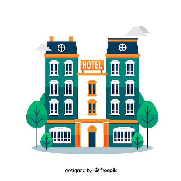 Gratis vector flat hotel gebouw achtergrond