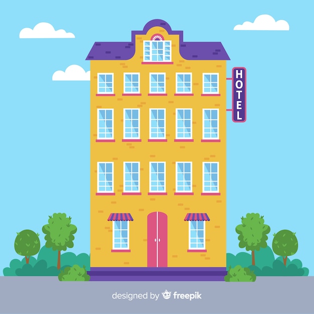 Gratis vector flat hotel gebouw achtergrond