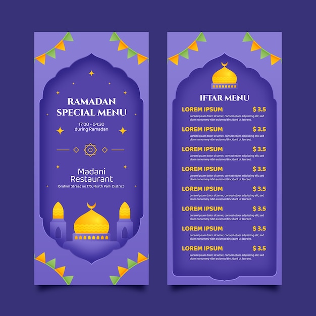 Gratis vector flat iftar party menusjabloon voor islamitische ramadan viering