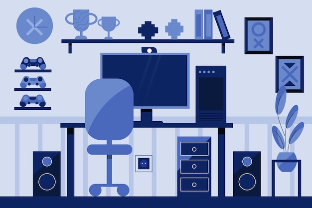 Gratis vector flat illustratie gamer kamer