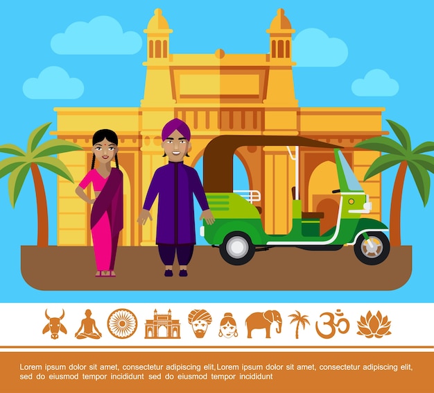 Flat india travel kleurrijke concept