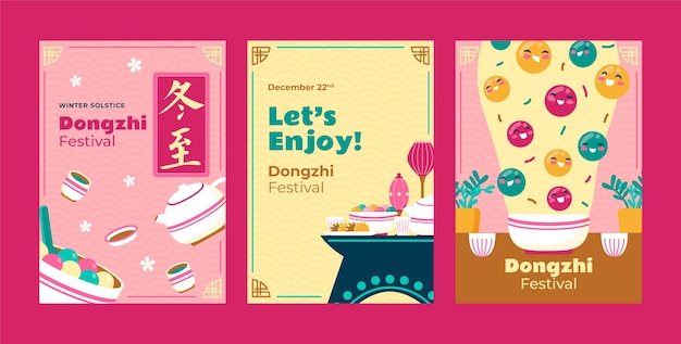 Flat instagram posts collectie voor het Chinese dongzhi festival