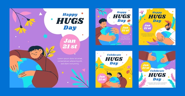 Flat instagram posts collectie voor knuffeldag viering