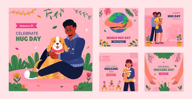 Flat instagram posts collectie voor knuffeldag viering