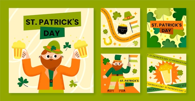 Gratis vector flat instagram posts collectie voor st patrick's day viering