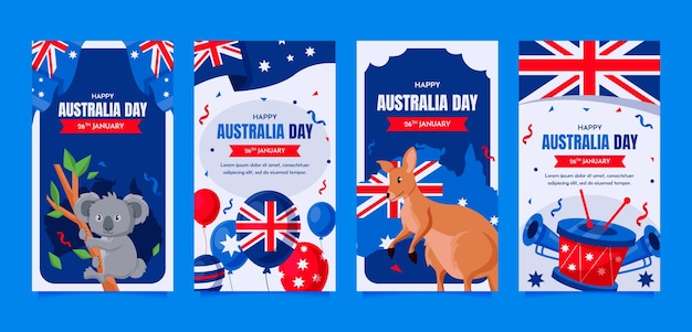 Flat instagram stories collectie voor de Australische nationale dag