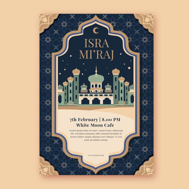 Flat isra miraj verticale poster sjabloon