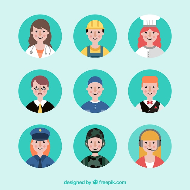 Flat job avatars met schattige stijl