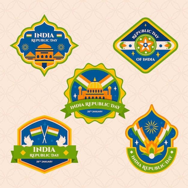 Gratis vector flat labels collectie voor de indiase republiek dag viering