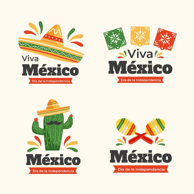 Flat labels-collectie voor de viering van de onafhankelijkheid van Mexico