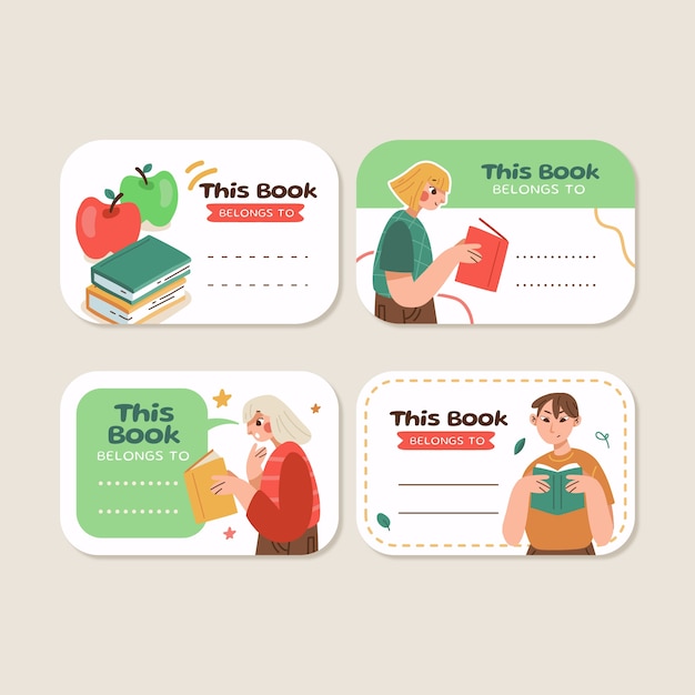 Gratis vector flat labels-collectie voor de viering van de wereldboekendag