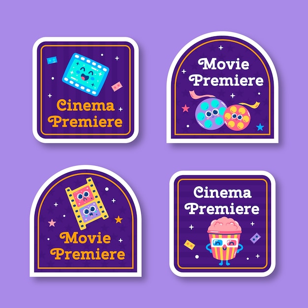 Gratis vector flat labels-collectie voor filmpremière-evenement