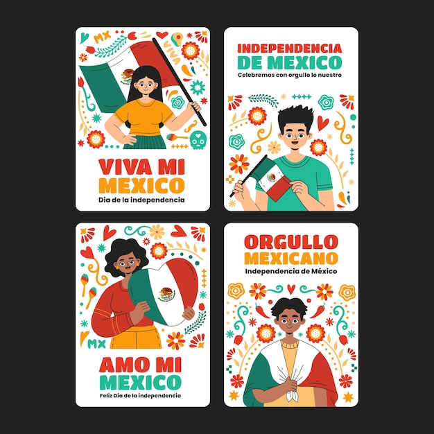 Flat labels collectie voor mexico onafhankelijkheidsdag viering