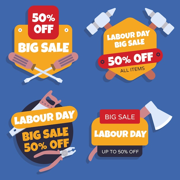 Gratis vector flat labor day sale etiketten collectie