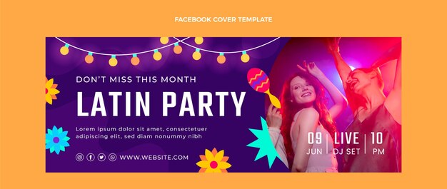 Flat latin dance party social media voorbladsjabloon