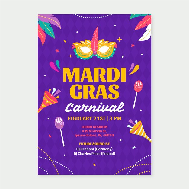 Gratis vector flat mardi gras festival viering verticale poster sjabloon