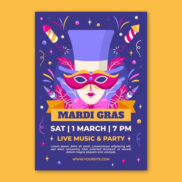 Flat mardi gras festival viering verticale poster sjabloon