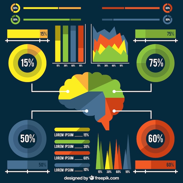 Gratis vector flat menselijk brein infographic met kleurrijke opties