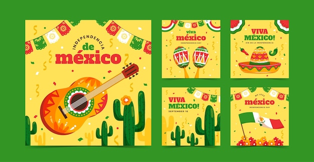 Flat mexico onafhankelijkheid instagram posts collectie