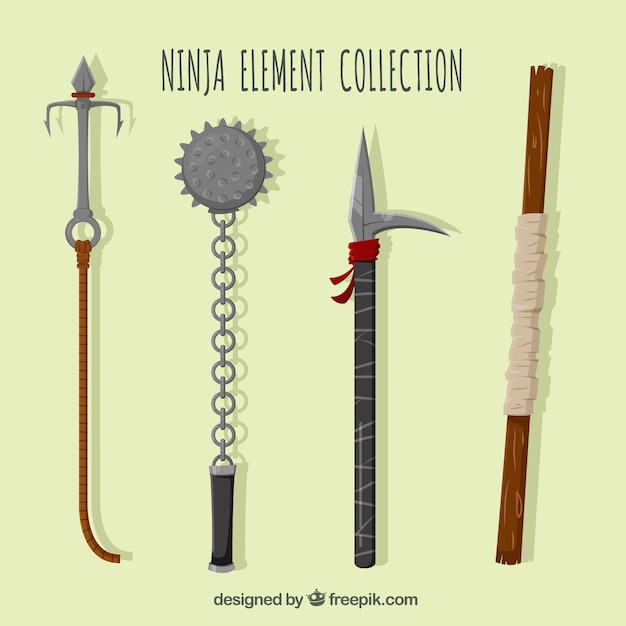 Flat ninja element verzameling van vier