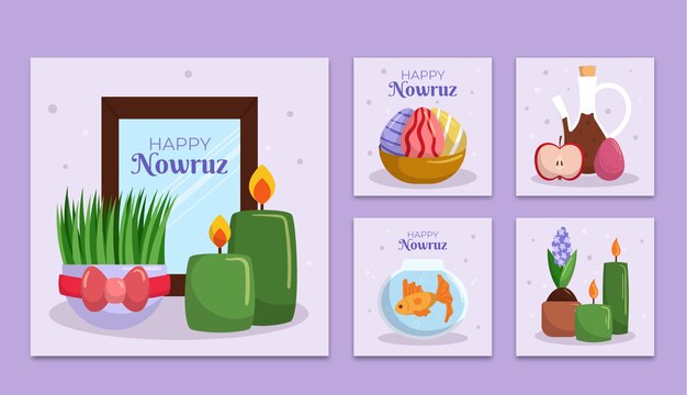 Gratis vector flat nowruz instagram posts collectie