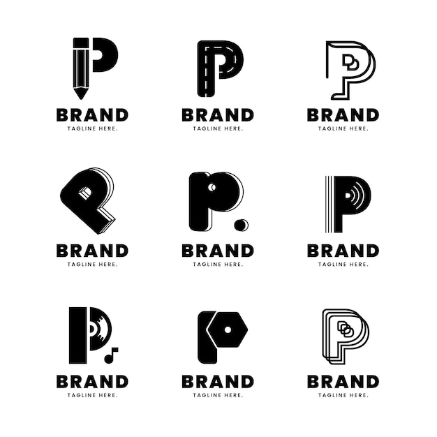 Gratis vector flat p logo template collectie