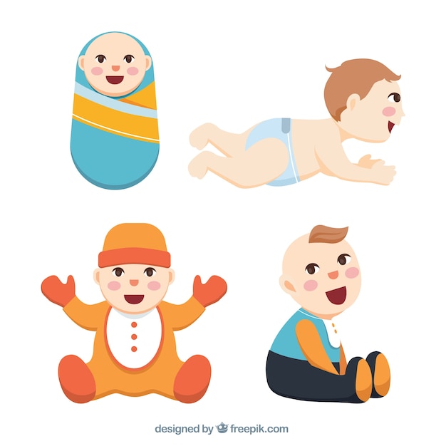 Gratis vector flat pak schattige baby's