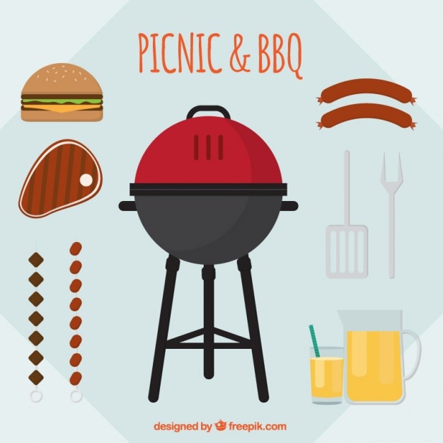 Gratis vector flat picknick en bbq-elementen