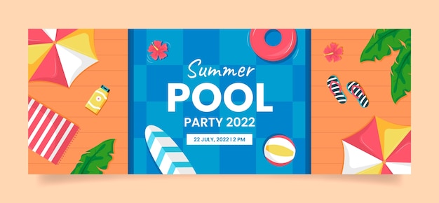 Gratis vector flat pool party social media voorbladsjabloon