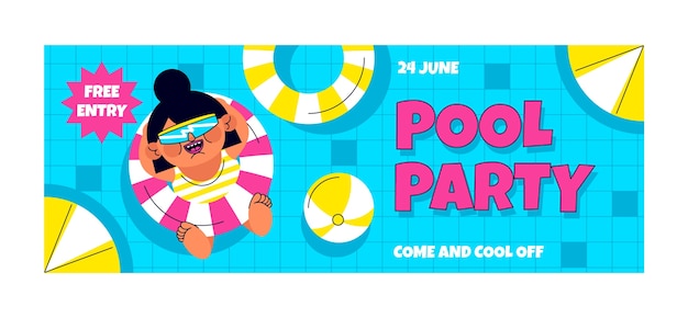 Gratis vector flat pool party social media voorbladsjabloon