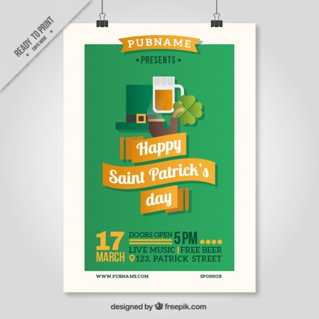 Gratis vector flat poster saint patrick partij van de dag