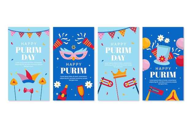 Gratis vector flat purim instagram verhalencollectie