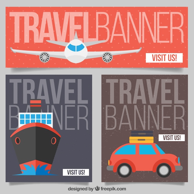 Flat reis banners met verschillende transporten