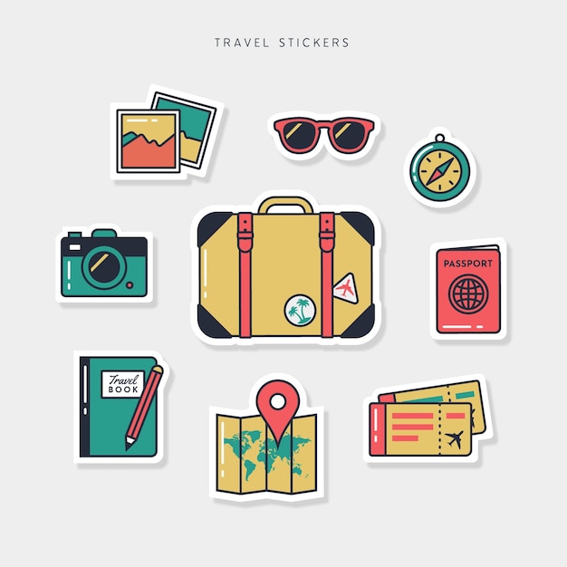 Gratis vector flat reizen stickers collectie