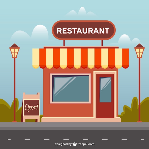 Gratis vector flat restaurant met lantaarnpalen