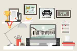 Gratis vector flat room workspace