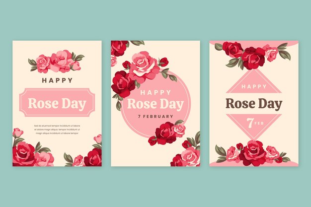 Gratis vector flat rose day wenskaarten collectie