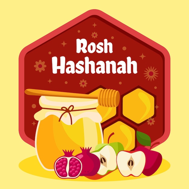 Flat rosh hashanah concept