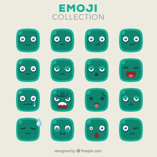 Gratis vector flat set van groen vierkantje emoticons